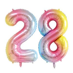 Balon folie cifra 28 ani Curcubeu Domi Party Gifts Domi Shop
