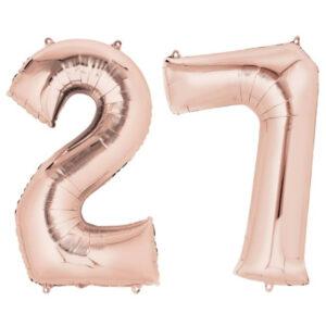 Balon folie cifra aniversare 27 ani rose gold Domi Party Gifts Domi Shop