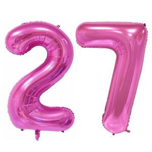 Balon folie cifra aniversare 27 ani roz pink Domi Party Gifts Domi Shop