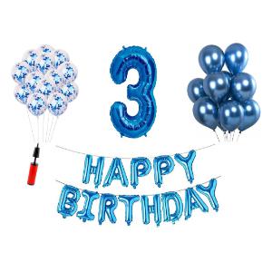 Cadou Set baloane Happy Birthday 3 ani Latex+Confetti+Pompa
