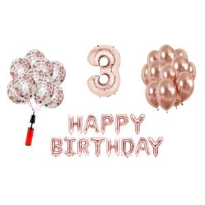 Set Happy birthday Rose Gold aniversare 3 ani