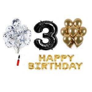 Set Happy birthday argintiu negru aniversare 3 ani