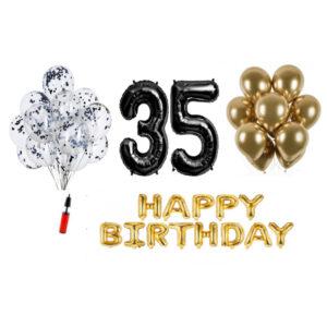 Set Happy birthday argintiu negru aniversare 35 ani