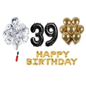 Set Happy birthday argintiu negru aniversare 39 ani