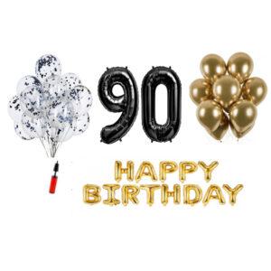 Set Happy birthday argintiu negru aniversare 90 ani