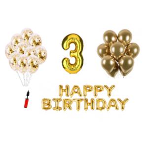 Set Happy birthday gold auriu aniversare 3 ani