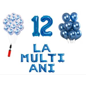 Set baloane La Multi Ani 12 ani, Baloane Latex, Baloane Folie, Baloane Confetti, Pompa 19 Cadou Set baloane La Multi Ani 12 ani