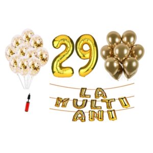 Set baloane La Multi Ani 29 ani, Baloane Latex, Baloane Folie, Baloane Confetti, Pompa 14 set la multi ani gold auriu aniversare 29 ani