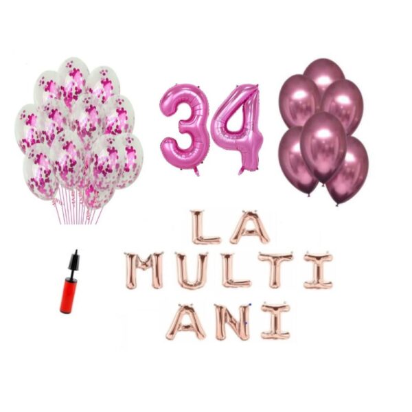 set la multi ani roz aniversare 34 ani