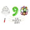 Set baloane La Multi Ani 9 ani, Baloane Latex, Baloane Folie, Baloane Confetti, Pompa 21 set la multi ani verde aniversare 9 ani
