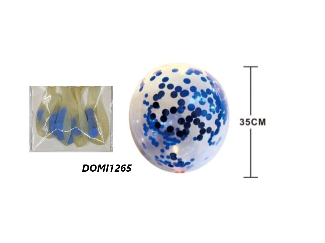 Set 5 baloane de latex cu confetti albastru 2 DOMI1265 RJ
